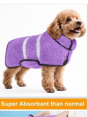 Dog Bathrobe Quick Drying and Super Absorbent (GREY WITH PURPLE)
